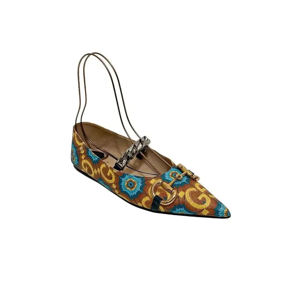 Gucci Liberty Horsebit GG Logo Ballet Flat Chain Strap Canvas Multicolor EU 37.5